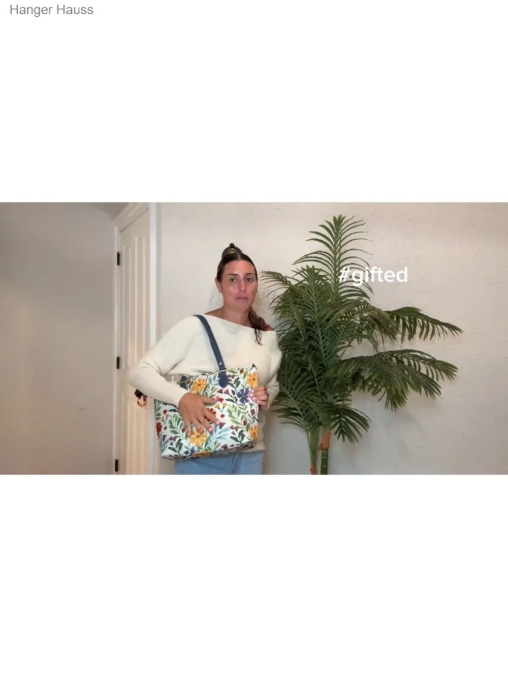 Waterproof Nylon Tote Bag with Zipper and Pockets, Vegan Leather Handles, Fits